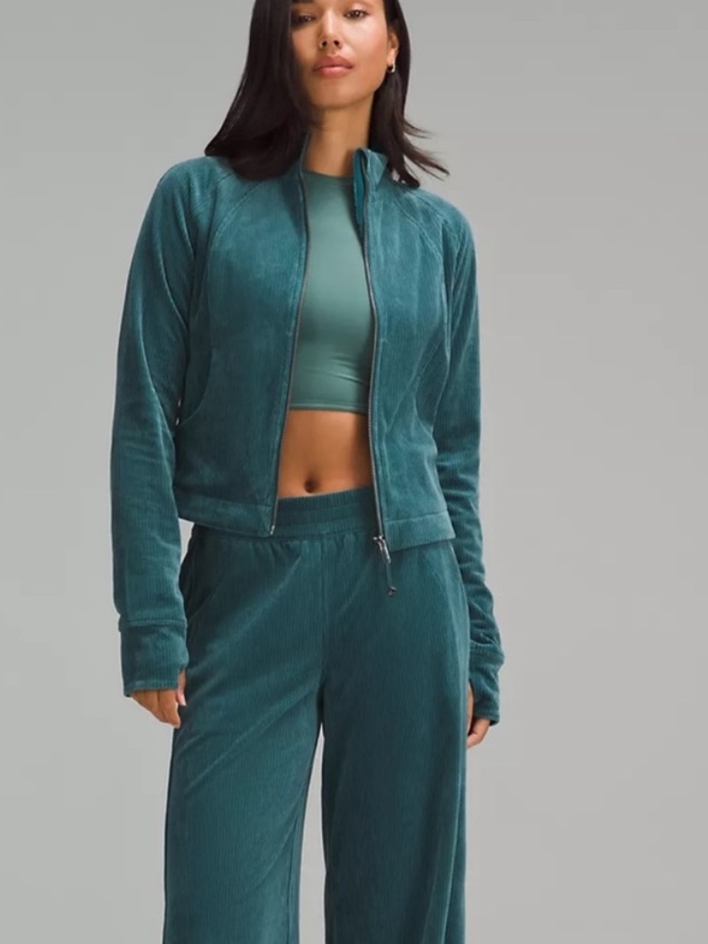 Lululemon Scuba Track Jacket Velvet Cord NWT Size 6 In Storm Teal